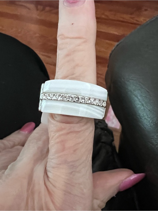 carmella luccie Jewelry - Carmella Lucie  White Ceramic Ring with Crystal Row and Silver Accents